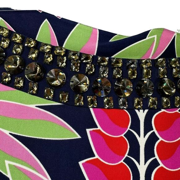 Peter Nygard Dress Silk Colorful Tropical Gemstone Boat Neck Size S Shift Boho - Picture 2 of 11